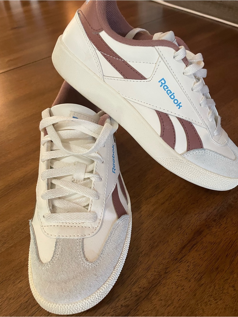 Reebok White Sneakers with Brown Accent Stripes